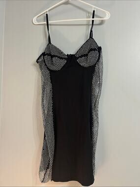 Banjul Black Slip Dress with White Polka Dot Mesh
